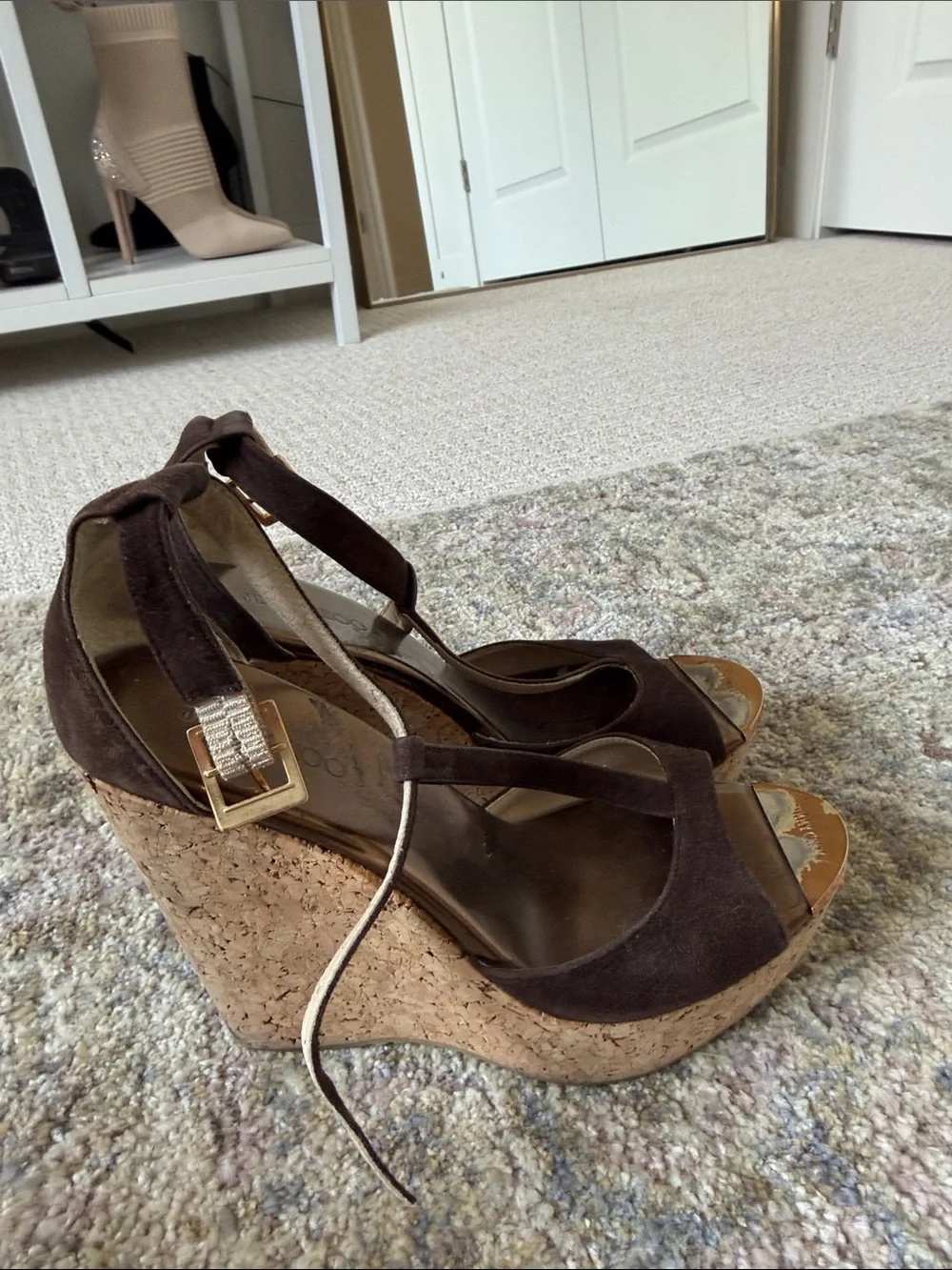 Jimmy Choo Brown Suede Cork Platform Sandals
